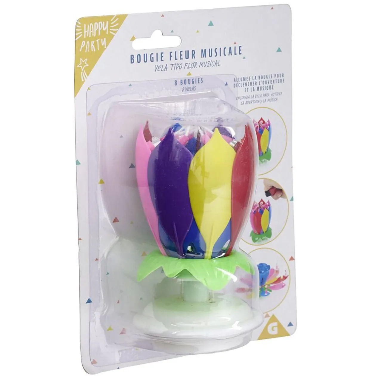 Bougie anniversaire musicale forme fleur 8 mèches