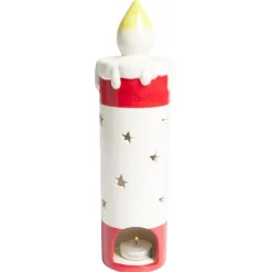 Bougie de Noël en céramique rouge et blanc Ø8,5xH29,5cm