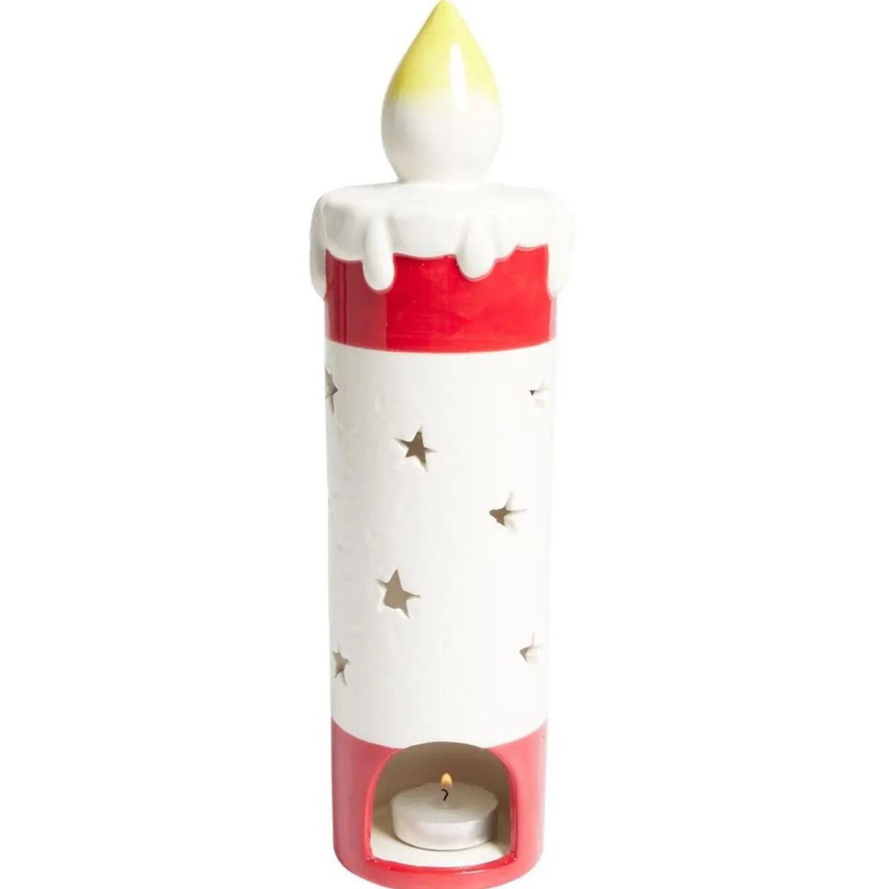 Bougie de Noël en céramique rouge et blanc Ø8,5xH29,5cm