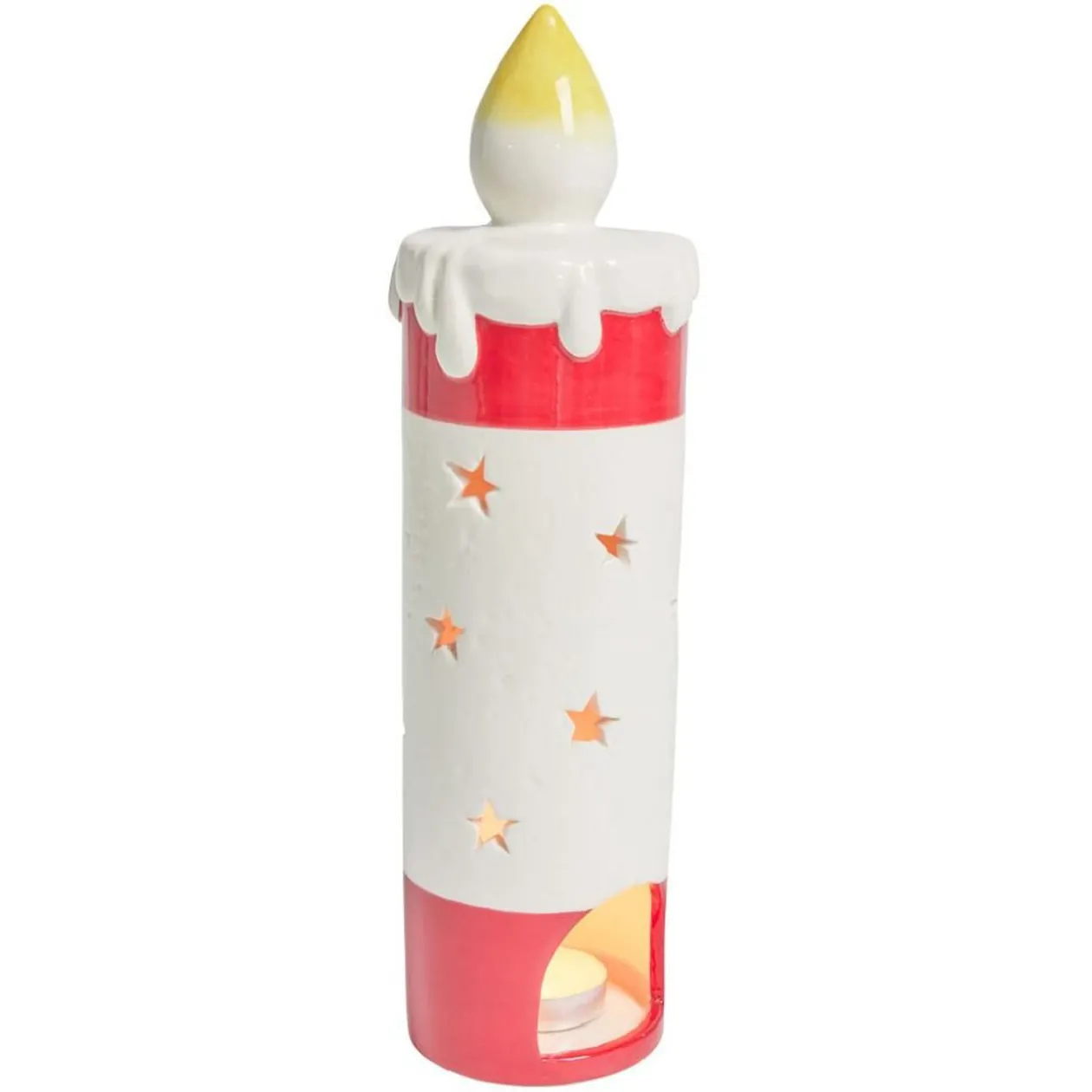 Bougie de Noël en céramique rouge et blanc Ø8,5xH29,5cm