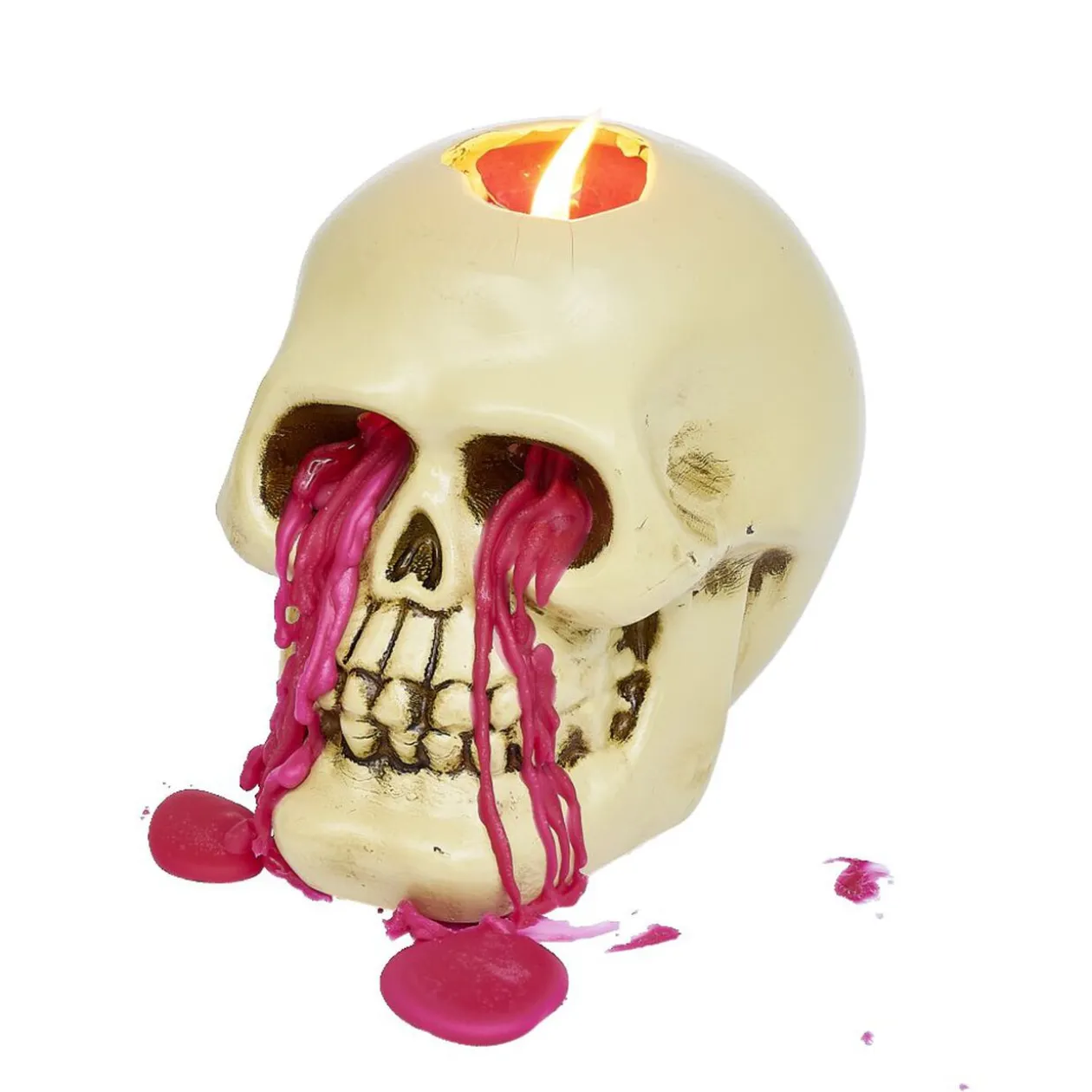 Bougie Halloween tête de mort beige