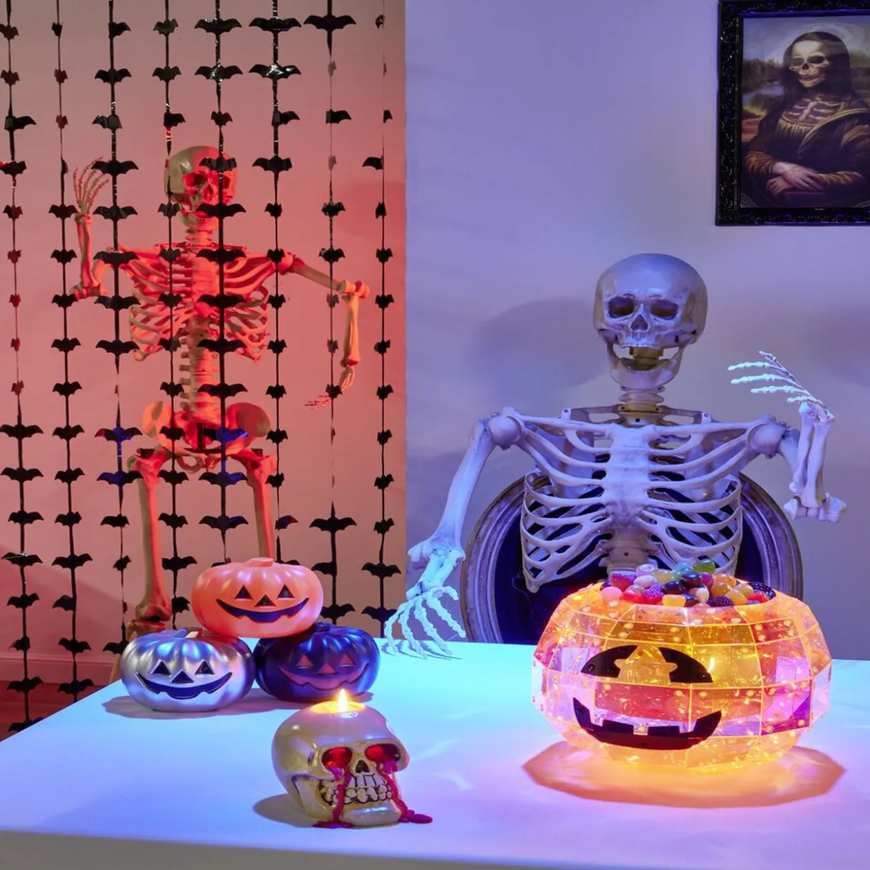 Bougie Halloween tête de mort beige