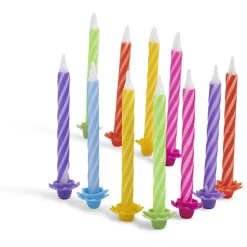Bougies d'anniversaire multicolore x 24 et ses 12 supports