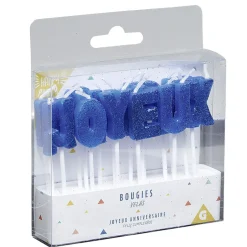 Bougies Joyeux anniversaire bleu à paillettes