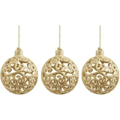Boule de Noël ajourée motif arabesque pailleté doré Ø8 cm x3