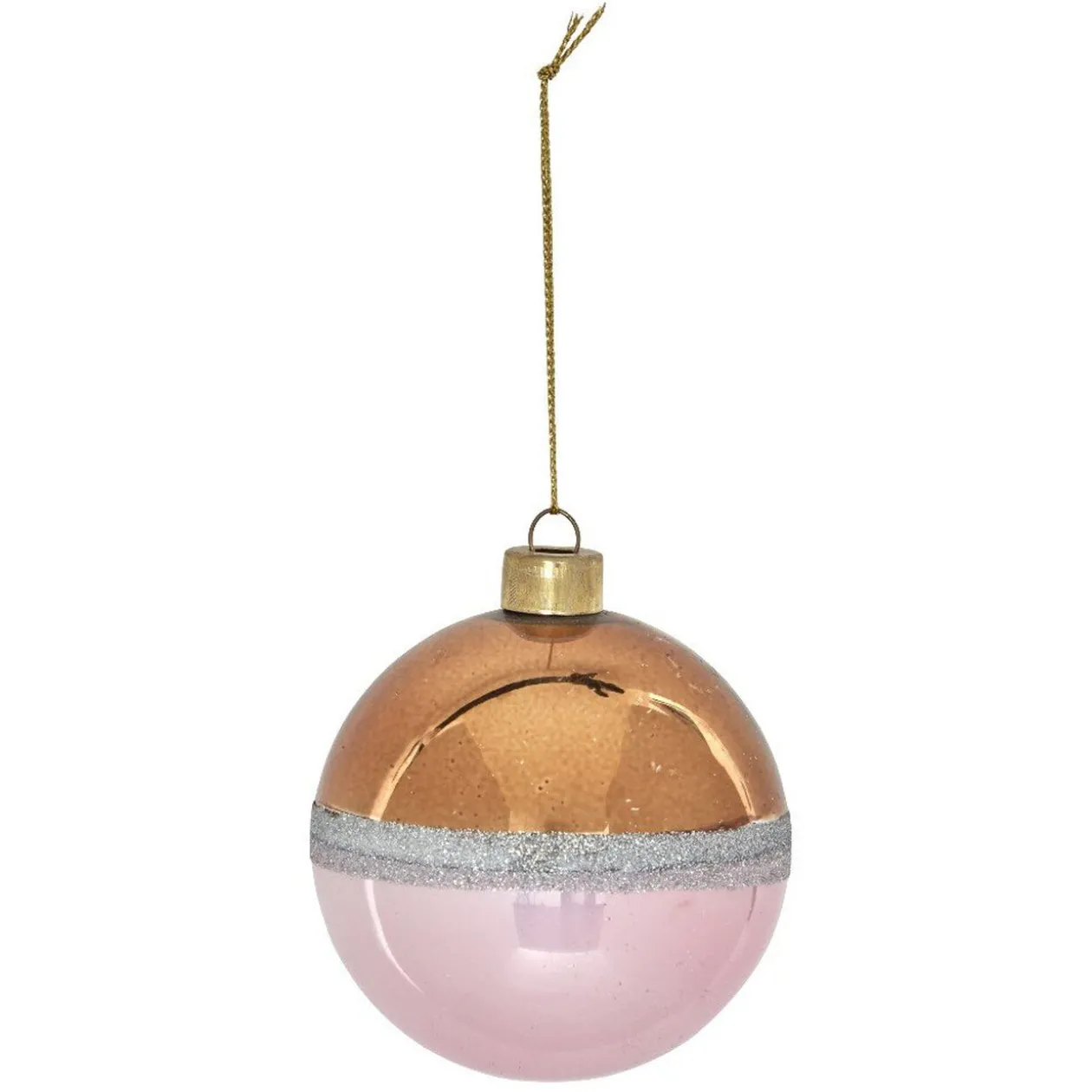 Boule de Noël bicolore en verre avec ligne pailletée Ø8 cm