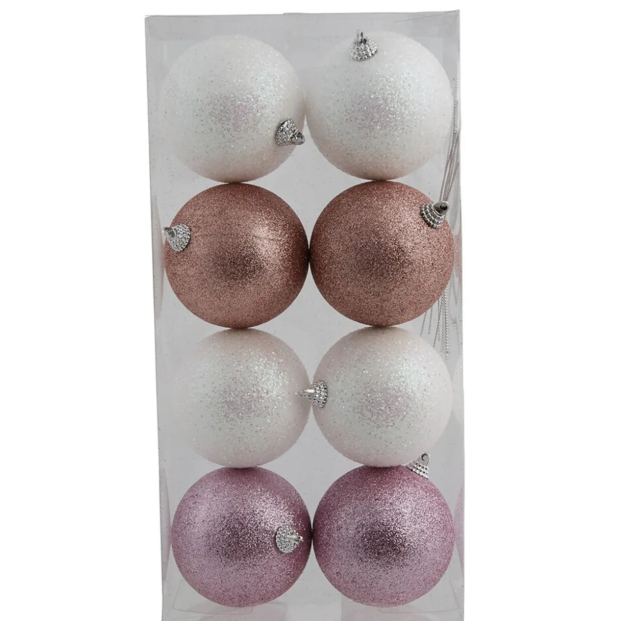 Boule de Noël blanche et rose pailletée x8