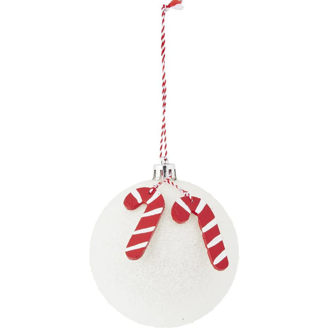 Boule de Noël blanche pampille sucre d'orge en bois Ø8cm