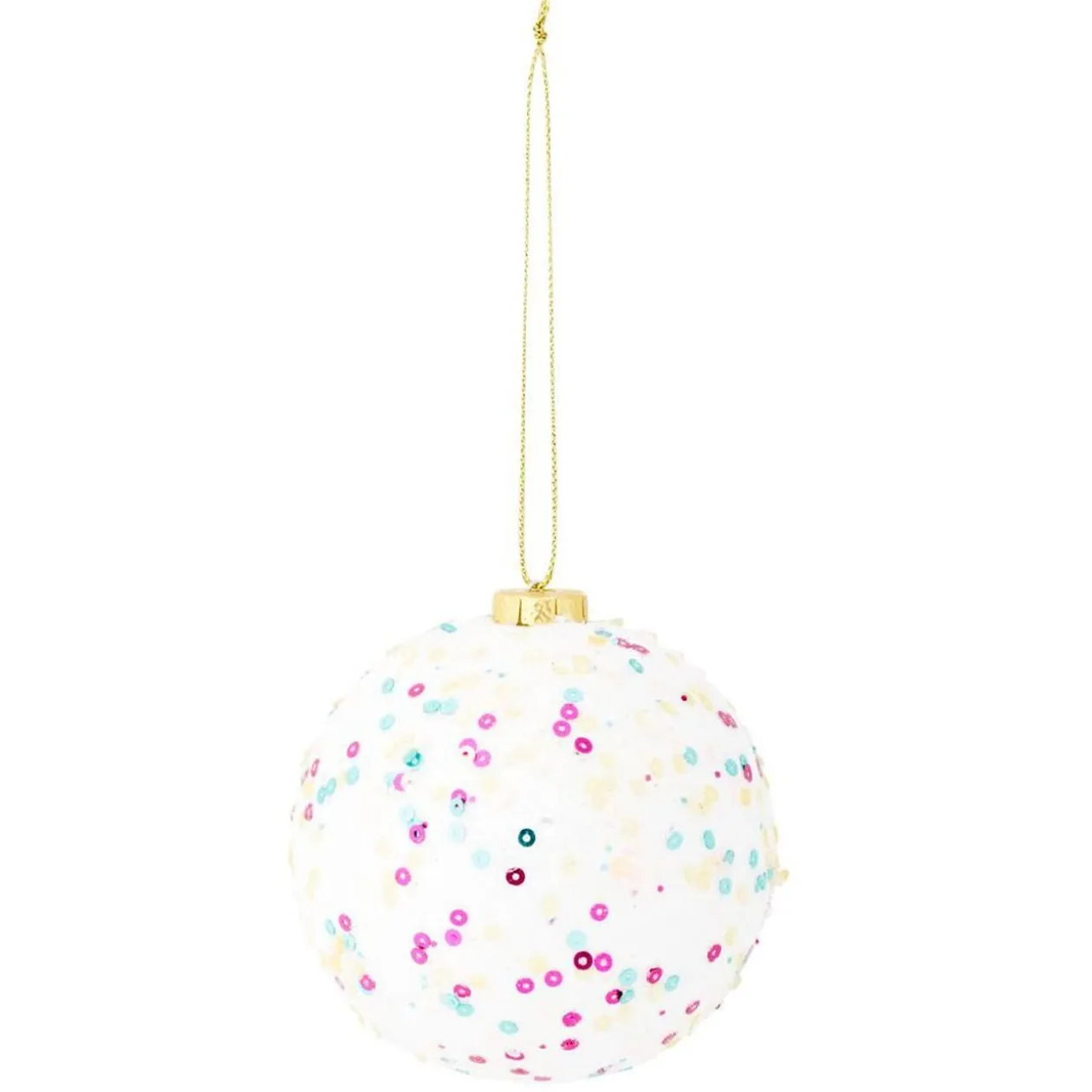Boule de Noël blanche perles multicolores Ø8cm