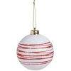 Boule de Noël blanche spirale rouge pailleté Ø8cm