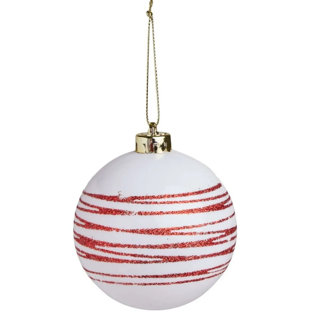 Boule de Noël blanche spirale rouge pailleté Ø8cm