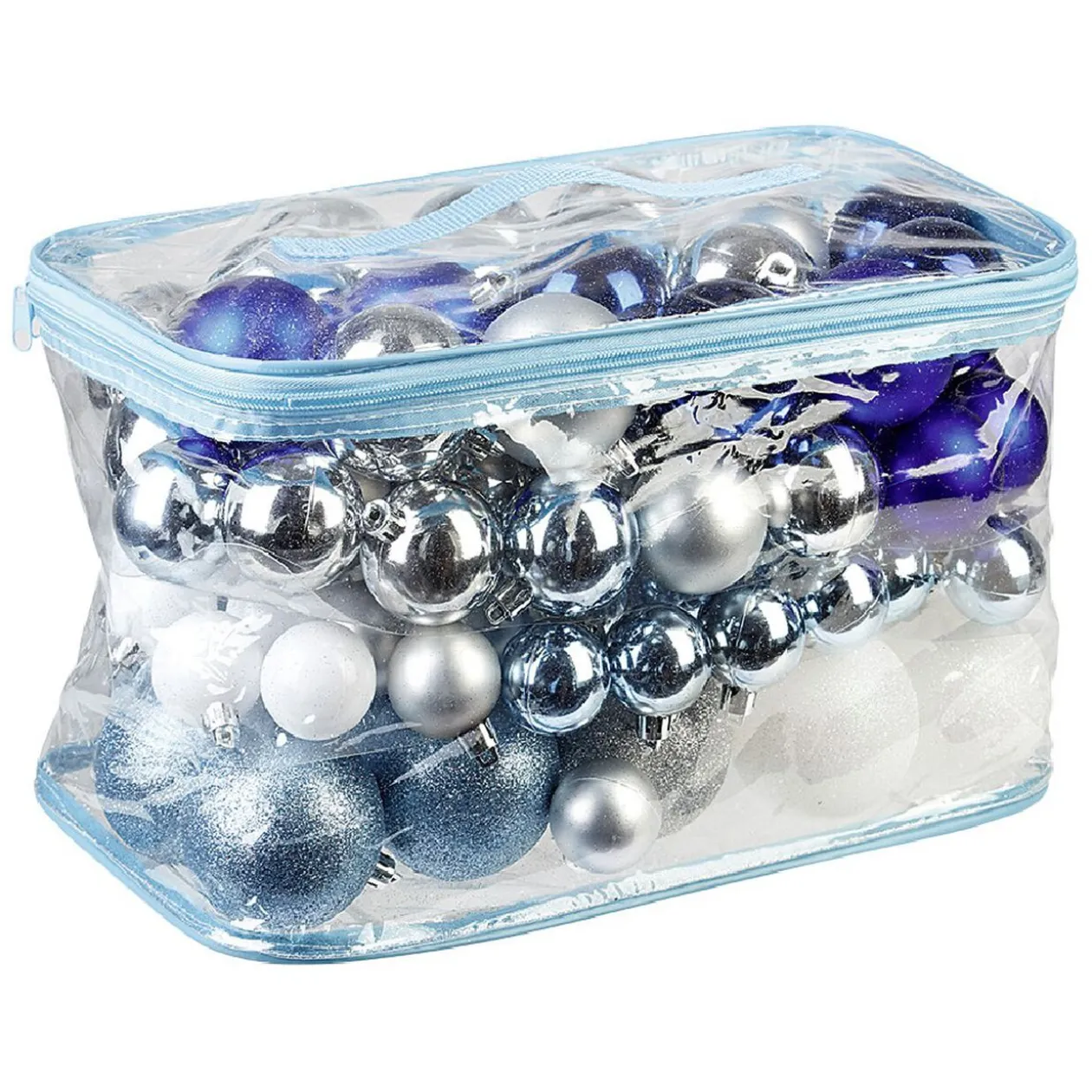 Boule de Noël bleue, blanche, argentée x 100