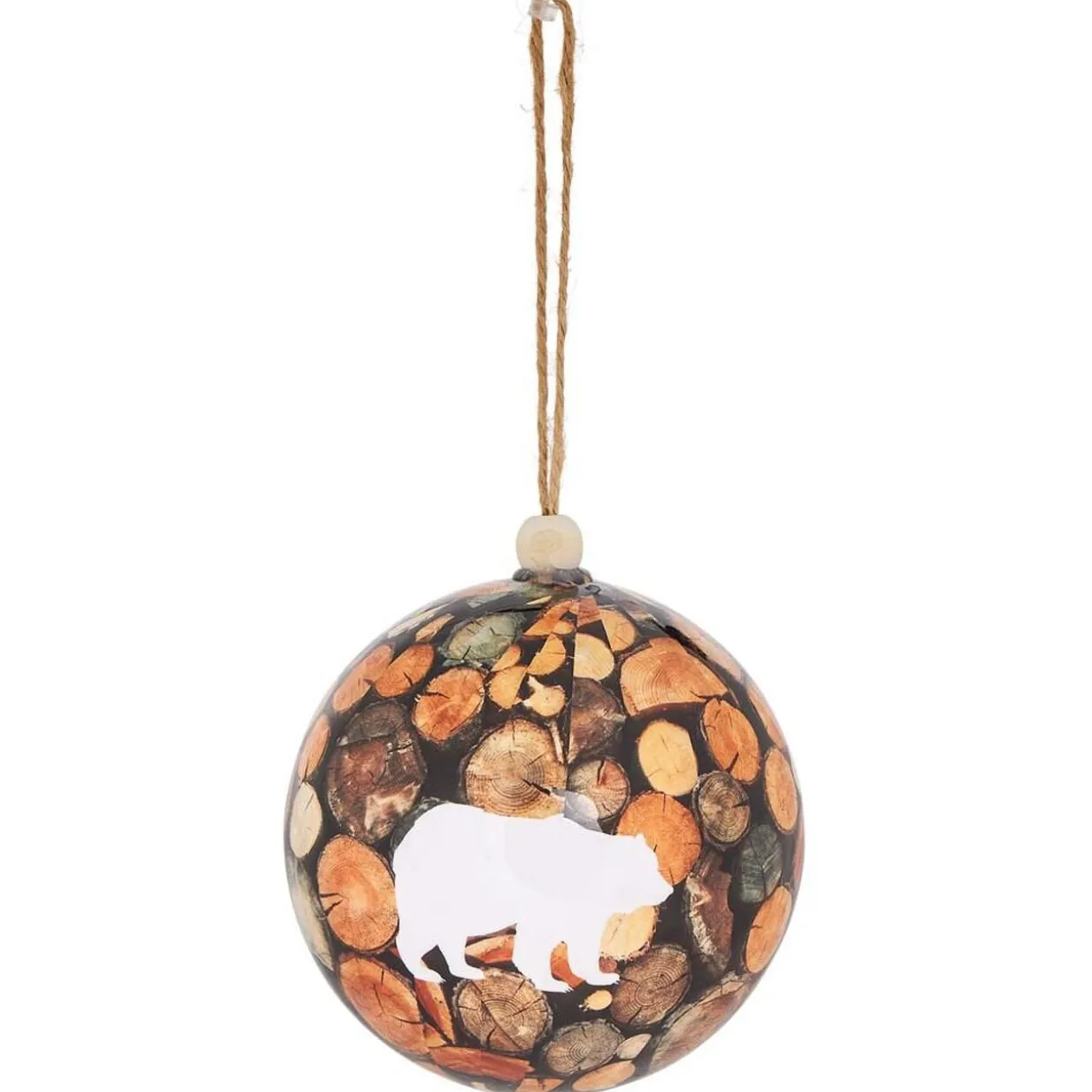 Boule de Noël champêtre motif ours et rondin marron Ø12cm