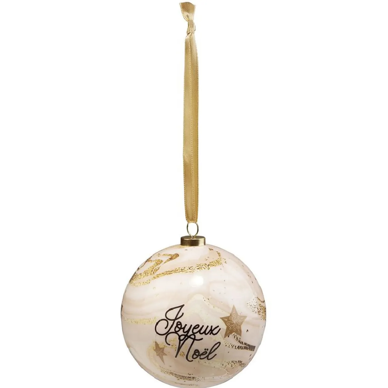 Boule de Noël design blanc doré Ø8cm
