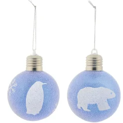 Boule de Noël design hiver flocon pingouin ours bleu et blanc x2