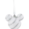 Boule de Noël Disney forme tête de Mickey rayé blanc et argenté