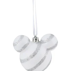 Boule de Noël Disney forme tête de Mickey rayé blanc et argenté