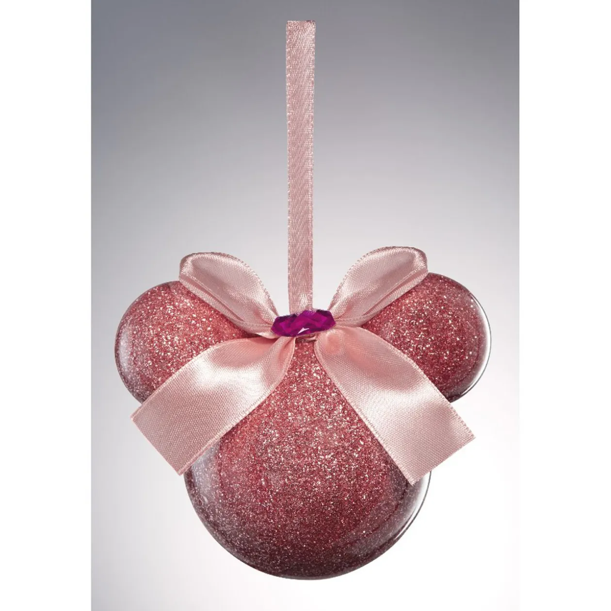 Boule de Noël Disney forme Mickey avec noeud ruban rose