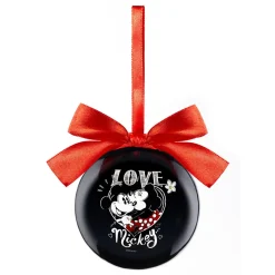 Boule de Noël Disney Mickey et Minnie avec noeud rouge et noir