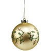 Boule de Noël dorée motif houx vert et rouge pailleté Ø8cm