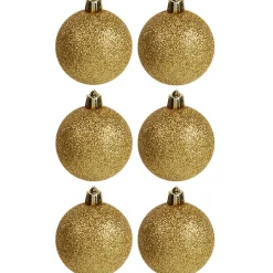 Boule de Noël dorée pailletée x6