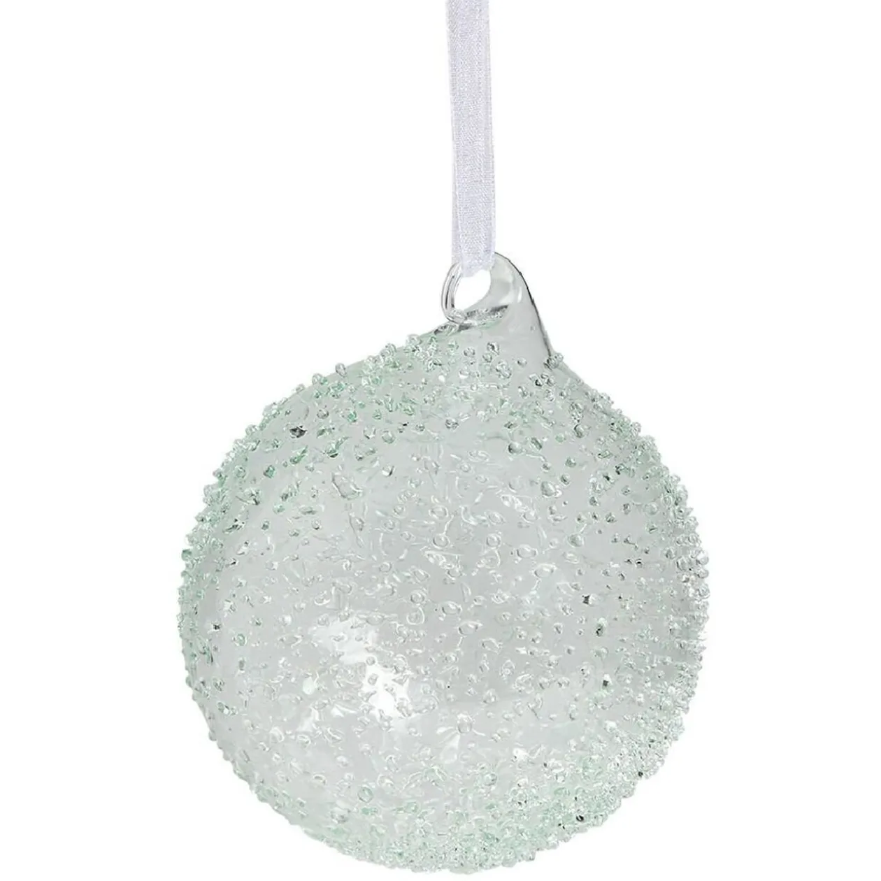 Boule de Noël en verre effet perlé bleu transparent Ø8cm