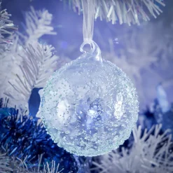 Boule de Noël en verre effet perlé bleu transparent Ø8cm