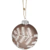 Boule de Noël en verre motif branche sapin marron et blanc Ø8cm