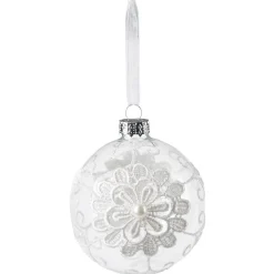 Boule de Noël en verre transparent et dentelle blanche