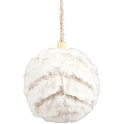 Boule de Noël fausse fourrure blanc et beige Ø8,5cm