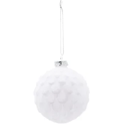 Boule de Noël finition floqué en verre blanc Ø8 cm