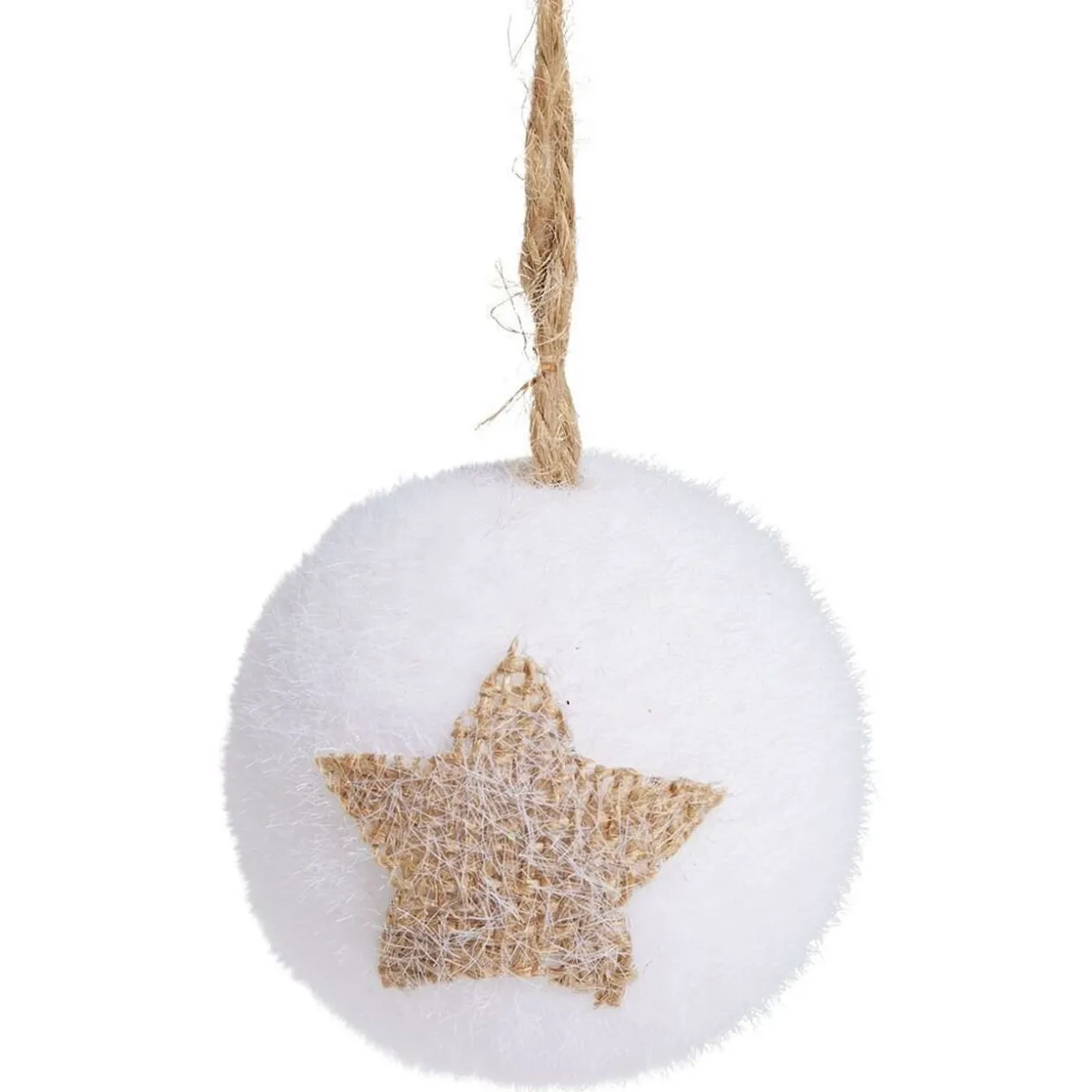 Boule de Noël floquée blanc étoile jute Ø6cm x4
