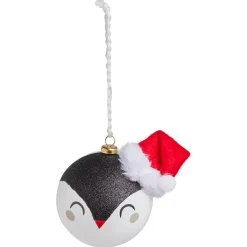 Boule de Noël kawaii pingouin avec bonnet rouge Ø8cm
