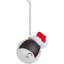Boule de Noël kawaii pingouin avec bonnet rouge Ø8cm