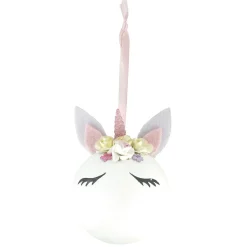 Boule de Noël Licorne en mousse blanche et rose