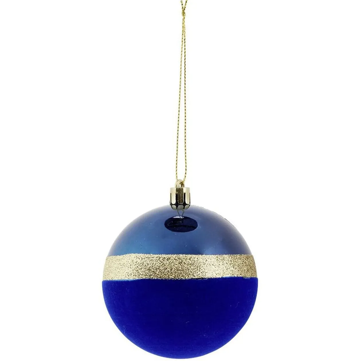 Boule de Noël liseré doré bimatière velours et brillant bleu Ø8cm