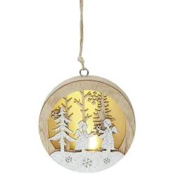 Boule de Noël lumineuse en bois design paysage