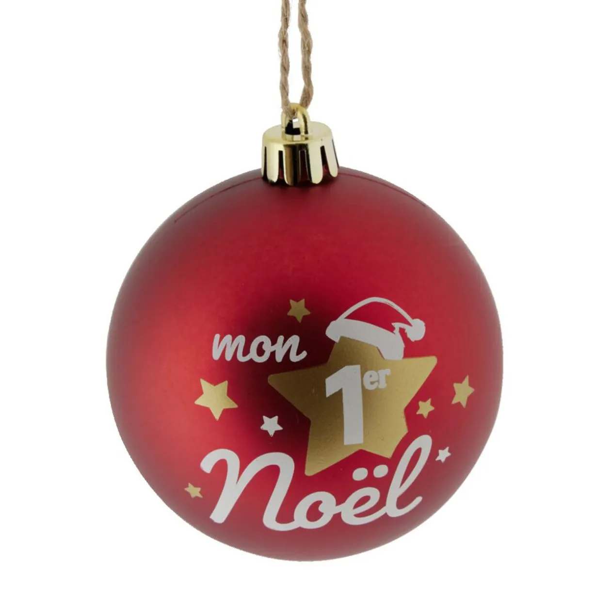 Boule de Noël "Mon 1er Noël" rouge ou blanche Ø8cm - 2 coloris