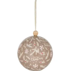 Boule de Noël motif branche sapin et flocon beige Ø12cm