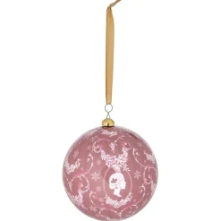 Boule de Noël motif médaillon rose et blanc Ø12cm