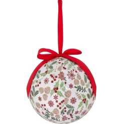 Boule de Noël motif traditionnel houx flocon de neige rouge et blanc Ø12cm