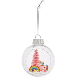Boule de Noël ouverte avec licorne et sapin Ø8cm