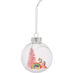 Boule de Noël ouverte avec licorne et sapin Ø8cm