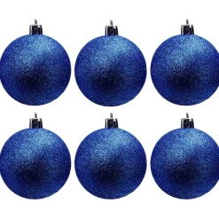 Boule de Noël pailletée bleues Ø6cm x6