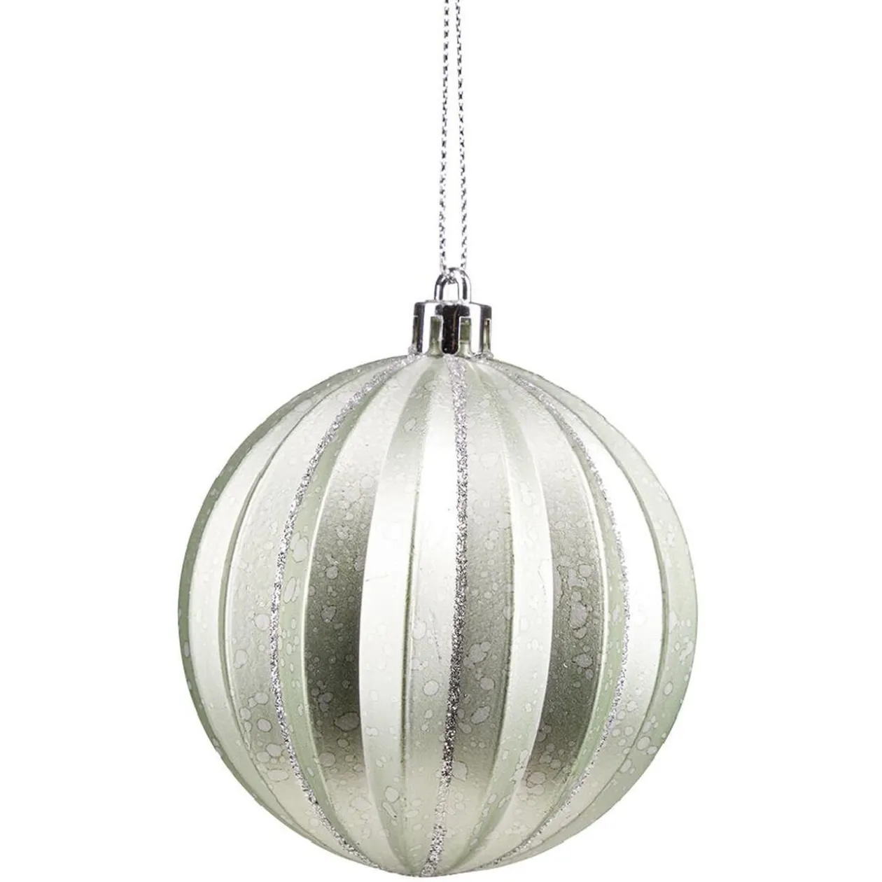Boule de Noël ronde relief strié gris pailleté Ø8cm
