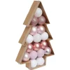 Boule de Noël rose et blanche x17 dans boîte sapin