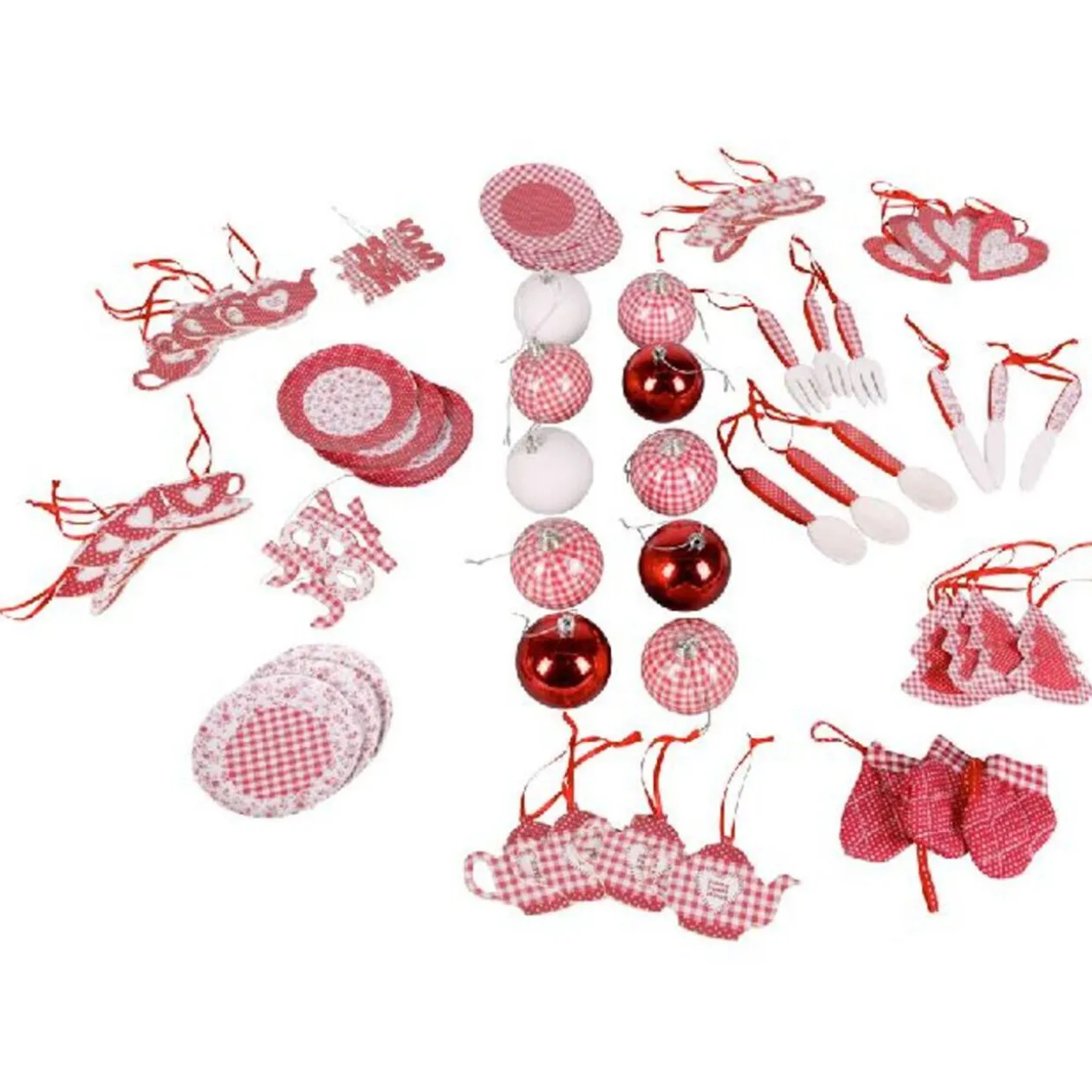 Boule de Noël rouge blanche et suspension x60