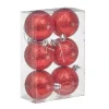 Boule de Noël rouge pailletée x6