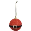 Boule de Noël rouge pailleté avec ceinture noir et doré