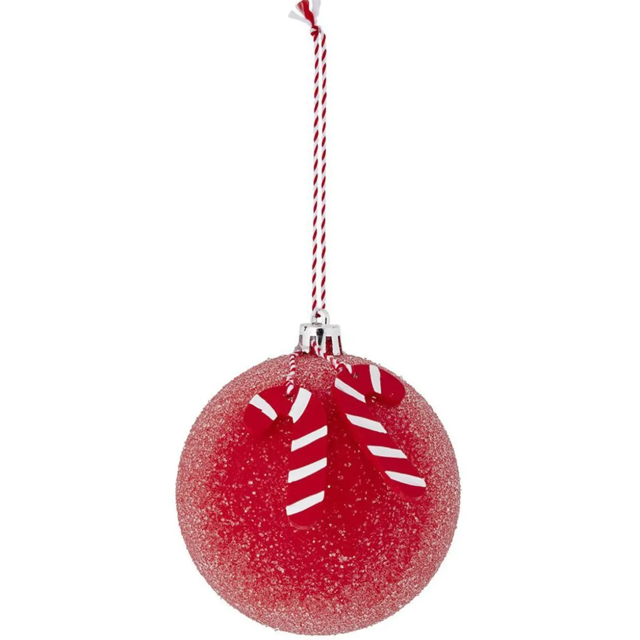 Boule de Noël rouge pampille sucre d'orge en bois Ø8cm